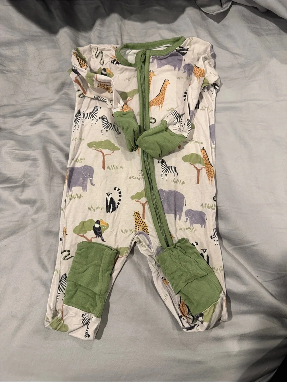 Little Sleepies Green Safari Print Footed Pajamas